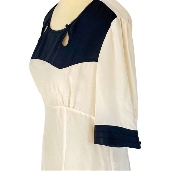 NWT SABA Ivory & Black Bay View Silk Peplum Short Sleeve Blouse Size 14 - Picture 6 of 11